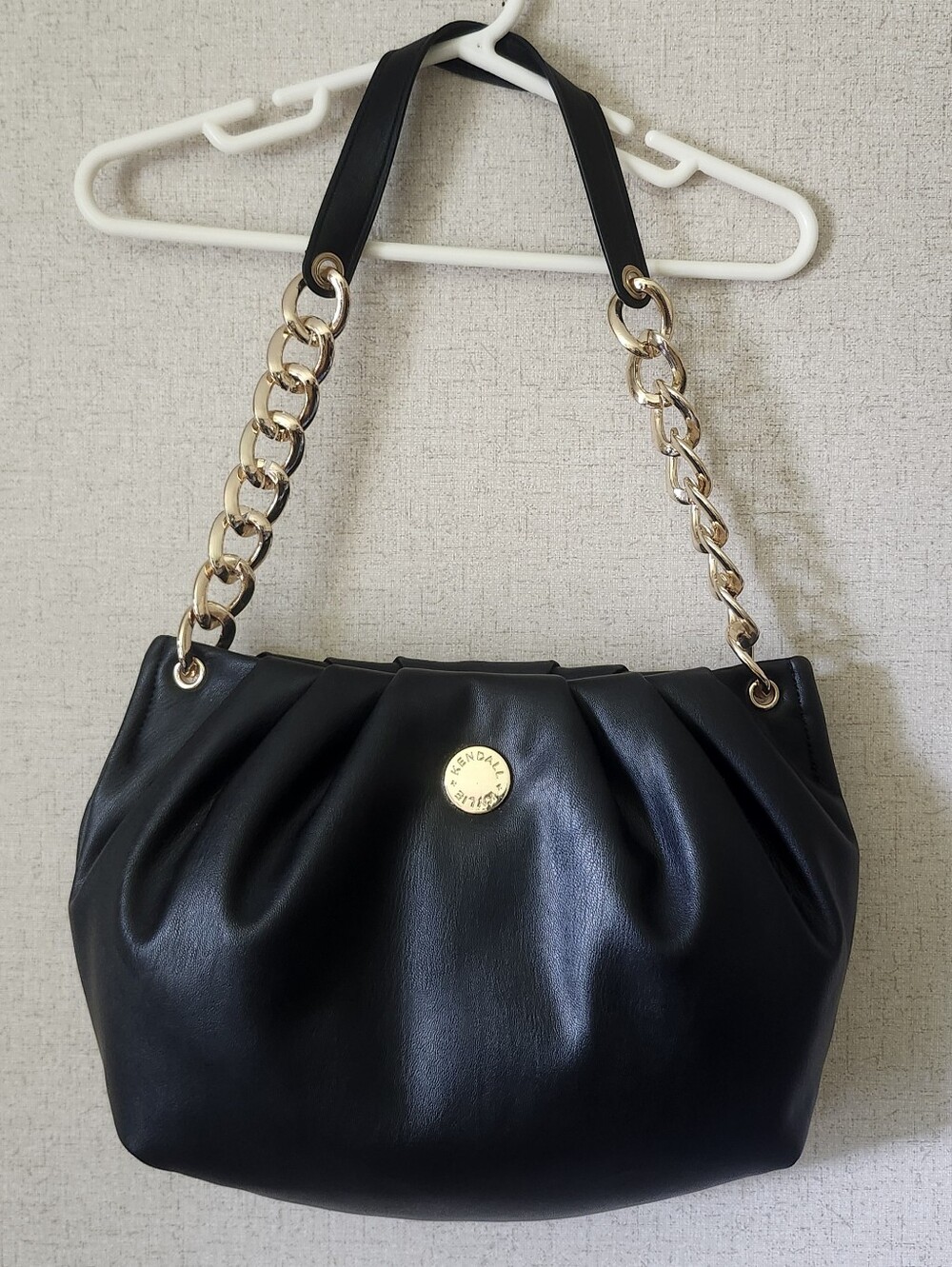 Black Faux Leather Kendall + Kylie Shoulder Bag With Gold Hardwear